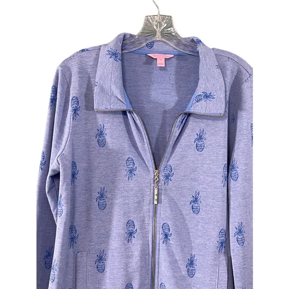 Lilly Pulitzer Bennett Pineapple Zip Up Sweatshirt Blue Size M - Picture 3 of 8